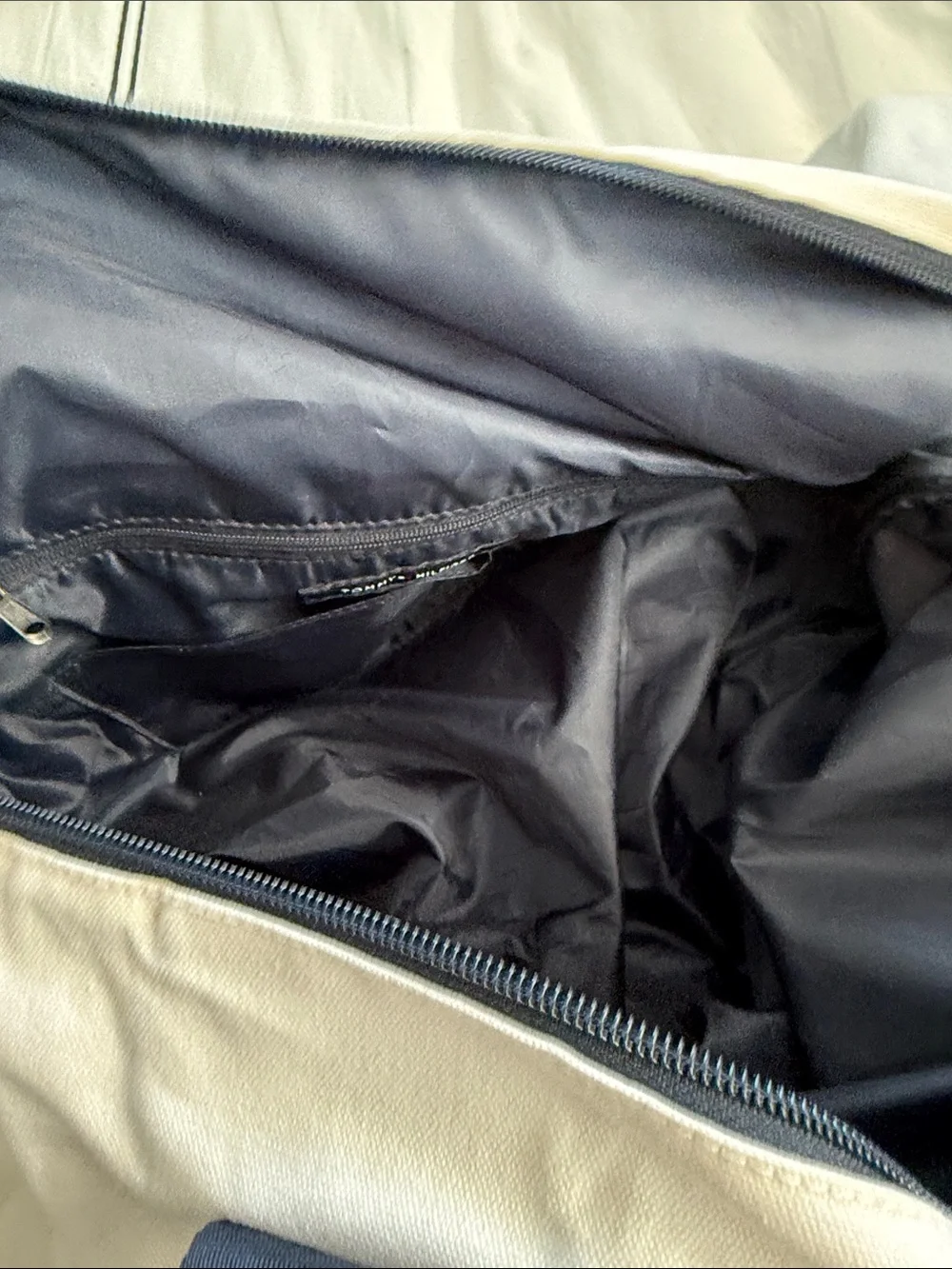 Tommy Hilfiger White Canvas Duffel with Black Straps and Signature Patch